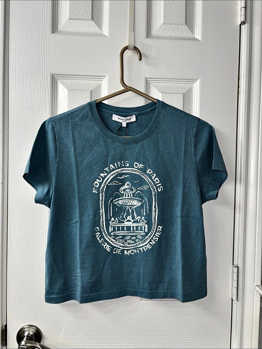 Maison Kitsuné Paris Baby Tee Short Sleeve Logo Tee Blue Large NWT